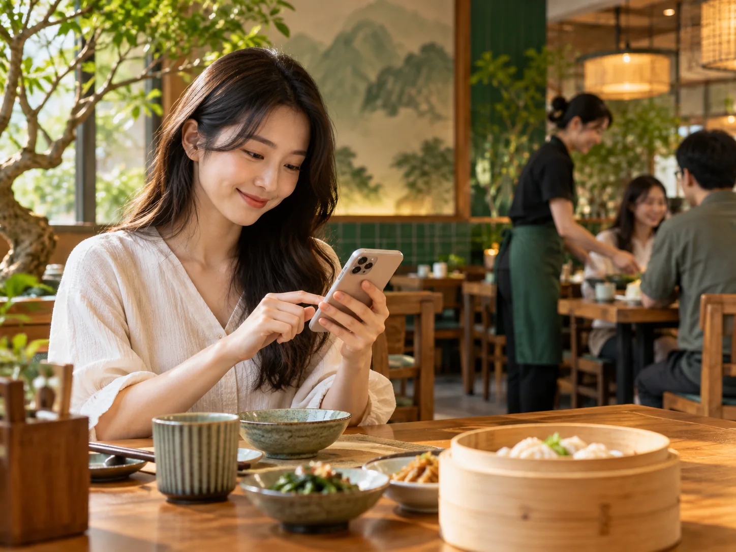 內用顧客自在用餐的餐廳場景